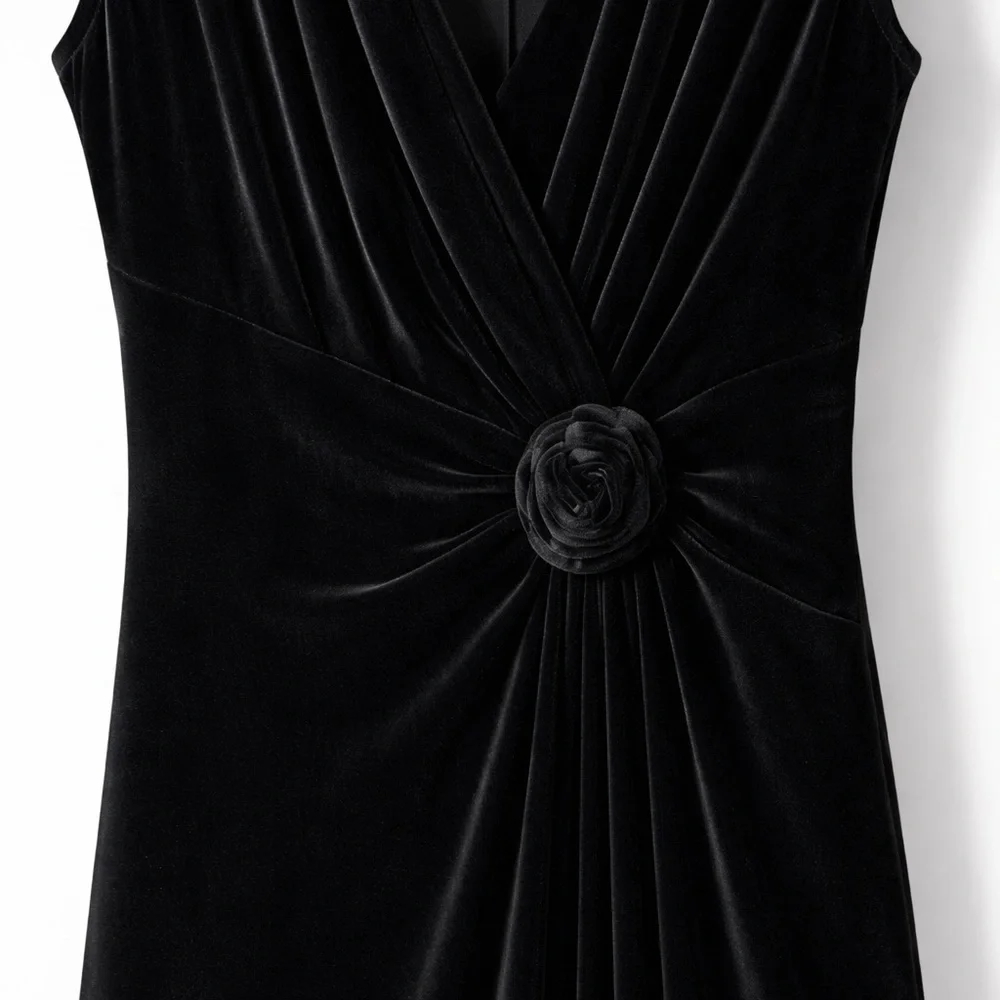 CARTISE Velvet Maxi Dress Sleeveless Draped Formal Evening Cocktail Gown Black - Picture 5 of 16